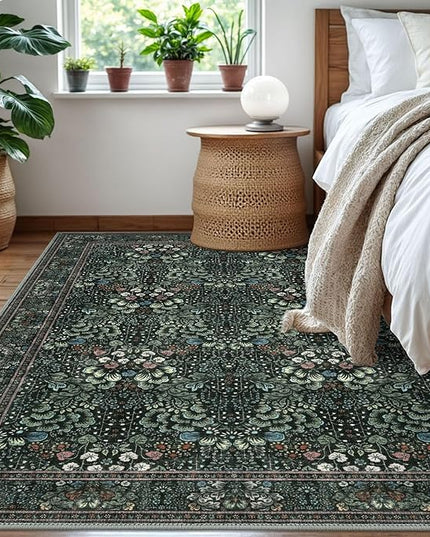 5x7 Area Rug for Bedroom, Dark Green Large Modern Floor Rug with Non-Slip, Non-Shedding Washable Area Rugs for Living Room, Soft Boho Carpet for Farmhouse Office Home Décor