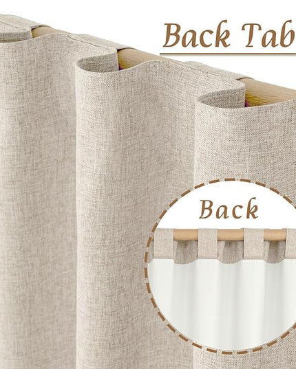 LAMIT Linen Full Blackout Window Curtains for Bedroom, 54 Inches Thermal Farmhouse Curtains Back Tab and Rod Pocket Privacy Protected Burlap Panels with White Liner, 2 Panels, 38 x 54 Inch, Oatmeal