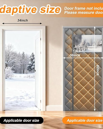 Magnetic Thermal Insulated Door Curtain Fit 34" X 80" with Clear Window, Thermal Door Cover for Winter Thicken Oxford Cloth and Cotton Automatic Insulation Cover Blanket for Winter