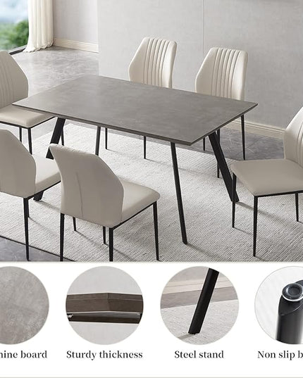 ZckyCine Modern 7-Piece Rectangular Wooden Dining Table Set with 6 Soft Dining Chairs in Grey, 46.5" (Depth), 35.4" (Width), 29.9" (Height), Antique Finish, Suitable for Dining Room