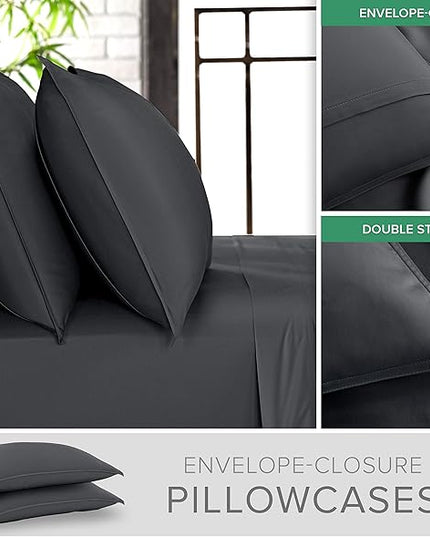 Pure Bamboo Twin XL Sheets, Genuine 100% Organic Viscose Derived from Bamboo Bed Sheet Set, Luxuriously Soft & Cooling, Double Stitching, 2 Year Quality Promise (Twin XL, Charcoal)