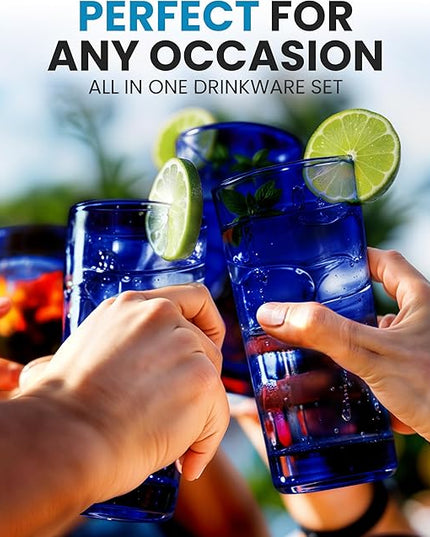 Zulay Kitchen Acrylic Plastic Glasses Drinkware - 6 Piece Unbreakable Plastic Tumblers - BPA-Free, Reusable Plastic Drinking Glasses for Home & Outdoors - Lead-Free & Dishwasher Safe - Dark Blue 24 oz