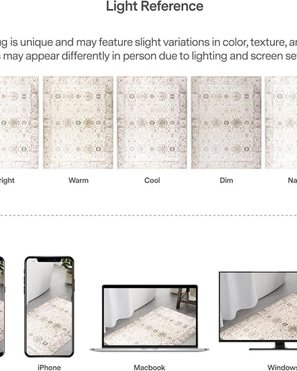 ReaLife Rugs Machine Washable Area Rug - Living Room Bedroom Bathroom Kitchen Entryway Office - Padded Crease Free Stain Resistant Premium - Boho Farmhouse Vintage- BEV- Beige - 2'x 3'