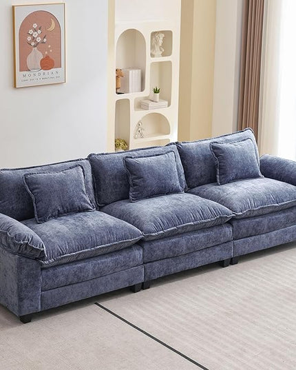 120" Modular Sectional Sofa, Comfy Cloud Couch Sectional, Chenille Sofa Sleeper Deep Seat Sofa with Throw Pillows for Living Room (Blue, 120"- 3 Seater)