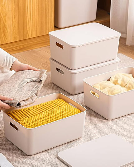 Plastic Storage Bins with lids,Storage Baskets,Container with handle,Storage Organizer Bins for Shelves,Office,Bedrooms,Closets, Cabinets(Gray, 3M)