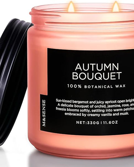 M&SENSE Fall Candle Autumn Wreath Scented, Large 11.6oz Natural Soy Wax 70 Hours Burn Time Clean Non Toxic Candle Classic 2 Wicks Gifts