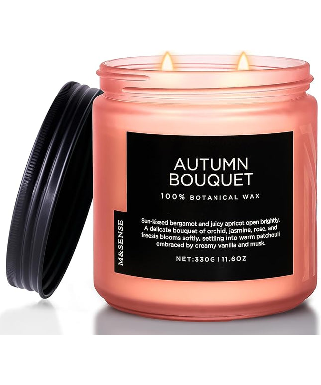 M&SENSE Fall Candle Autumn Wreath Scented, Large 11.6oz Natural Soy Wax 70 Hours Burn Time Clean Non Toxic Candle Classic 2 Wicks Gifts
