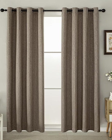 Jacquard Linen Curtains 72 inch Length 2 Panels Thick Faux Linen Blended Window Drapes Burlap Textured Curtains with Grommet for Living Room Bedroom Farmhouse (52x72 Dark Coffee) Natural