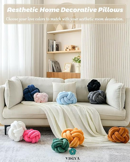 Knot Pillow Ball, Soft Home Decorative Throw Pillows Cushion, Round Changeability Knotted Pillows, Modern Home Handmade Cushions for Bedroom, Sofa, Couch (8 Inch, White)