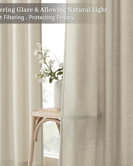 Pinch Pleated Memory Trained Shaped Curtains 132 Inches Extra Long Linen Light Filtering Drapes, Pleat Elegant Curtain Privacy for Living Room and Bedroom 11 ft Window Treatments 2 Panels and Hooks