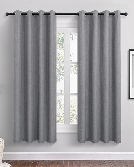 Dark Grey Linen Blackout Curtains 72 Inch Length 2 Panels Set for Bedroom Living Room Grommet 100% Black Out Linen Drapes Room Darkening Window Curtains 72 Inches Long Dark Gray