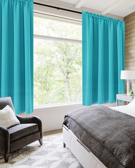 DWCN Blackout Curtains Room Darkening Thermal Insulated Bedroom Curtains Window Curtain Panels, 52 x 63 inches Long, Set of 2 Turquoise Rod Pocket Drapes