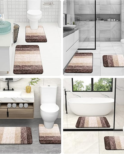 OLANLY Bathroom Rug Set 2 Piece, Soft Absorbent Microfiber Bath Rug Set, Non-Slip, Machine Wash Dry, Plush Shaggy Bath Mats for Bathroom (30"x20"+24"x16", Brown)
