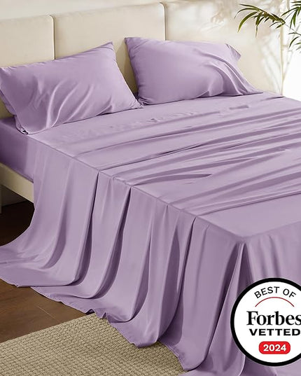 Bedsure King Size Sheets Set, Cooling Sheets for Hot Sleepers, Rayon Derived from Bamboo, Breathable & Soft, Deep Pocket Up to 16 Inches, Hotel Luxury Silky Bedding, Lilac