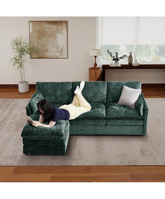 Tbfit Living Room Furniture Set, Standard Sofa & Ottoman, Modern Comfy Cloud Sofa Set, Spring Seat Cushions, Chenille, Green