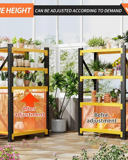 3000LBS Garage Shelving 32" W Garage Shelving Heavy Duty 4-Tier Metal Storage Shelves Adjustable Shelf Unit Storage Rack for Basement Supermarket Warehouse 32" W x 20" D x 78" H Yellow