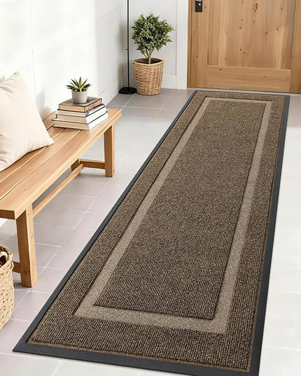 OLANLY Front Door Mat Indoor Outdoor Entrance, Waterproof All-Season, All-Weather Doormat, Sturdy Natural Rubber, Fade Resistant, Low Profile, Easy Clean Patio Porch Entryway Mat, 71x23, Brown