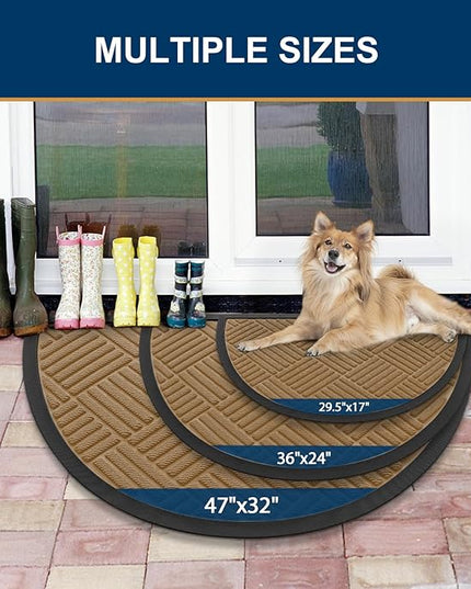 Smiry Half Circle Front Door Mat Outside Entrance, Heavy Duty Outdoor Indoor Natural Rubber Doormat, Non Slip, Trap Dirt and Moisture, Easy Clean Low Profile Patio Porch Entryway Mat, 29.5x17, Coffee
