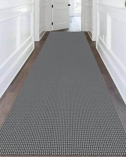 KOZYFLY Extra Long Runners for Hallways 3x14 ft Washable Kitchen Runner Non Slip Rubber Backed Hallway Rug Cotton Entryway Runner Rug Floor Carpet for Indoor Hall, Kitchen, Stair, Grey/Dark Grey