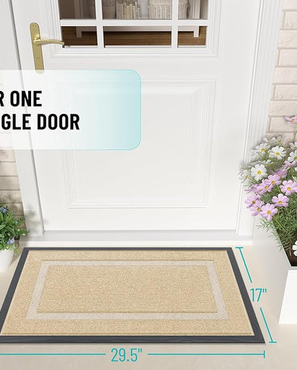 OLANLY Front Door Mat Indoor Outdoor Entrance, Waterproof All-Season, All-Weather Doormat, Sturdy Natural Rubber, Fade Resistant, Low Profile, Easy Clean Patio Porch Entryway Mat, 29.5x17, Beige