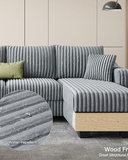 Belffin Convertible Sectional Couch with Chaise Corner Sectional Sofa L Shaped Couch Reversible Corner Upholstered Couches for Living Room Corduroy (Light Grey, V Shaped)