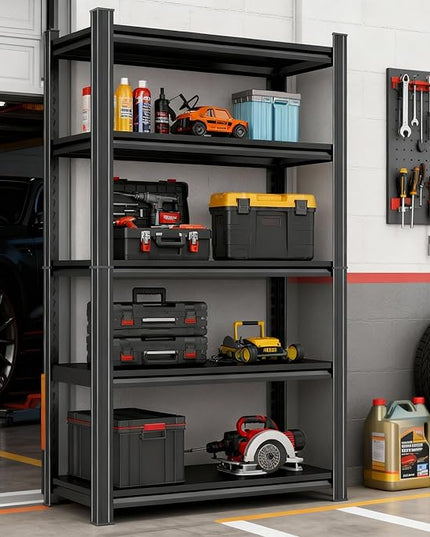 Adjustable 5-Tier Garage Shelving, Heavy Duty Steel Storage Rack, High Load Capacity, Ideal for Garage, Warehouse, or Home Organization (5-Tier 72" H x 36" W x 12" D)