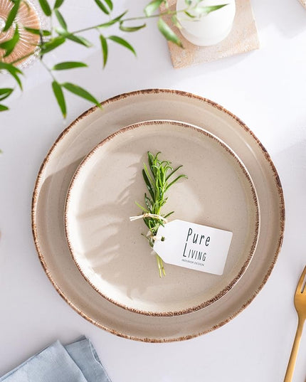 Earthenware dinnerware set 4 persons Rustic 16 pcs - Rustic design dinnerware set, dishwasher safe - Bowl and plate set - Pure Living dinnerware in beige…