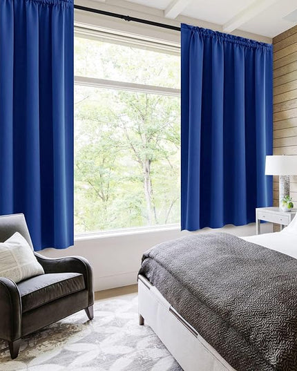 DWCN Blackout Curtains Room Darkening Thermal Insulated Bedroom Curtains Window Curtain Panels, 52 x 45 inches Long, Set of 2 Classic Blue Rod Pocket Drapes