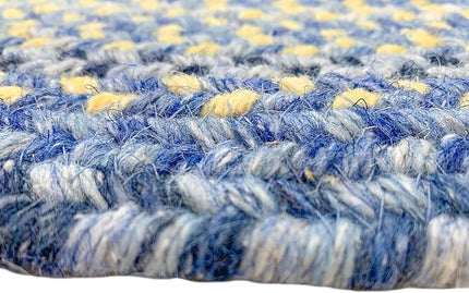 Capel American Heritage Blue Yellow 2' 0" X 9' 0" Runner Oval Braided Rug