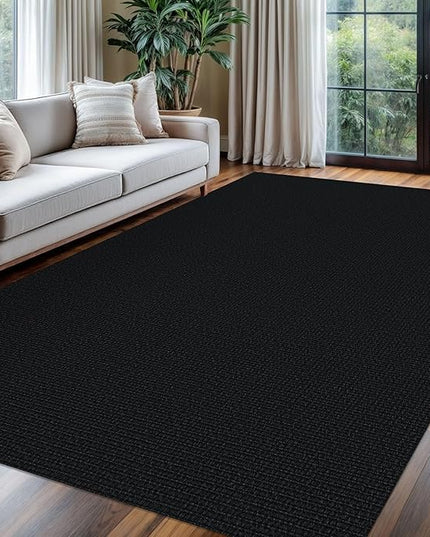 KOZYFLY Washable Area Rug for Living Room 6x9 Ft Non Slip Rubber Backed Bedroom Rug Braided Cotton Dining Room Rug, Large Floor Carpet for Living Room Dining Room, Black