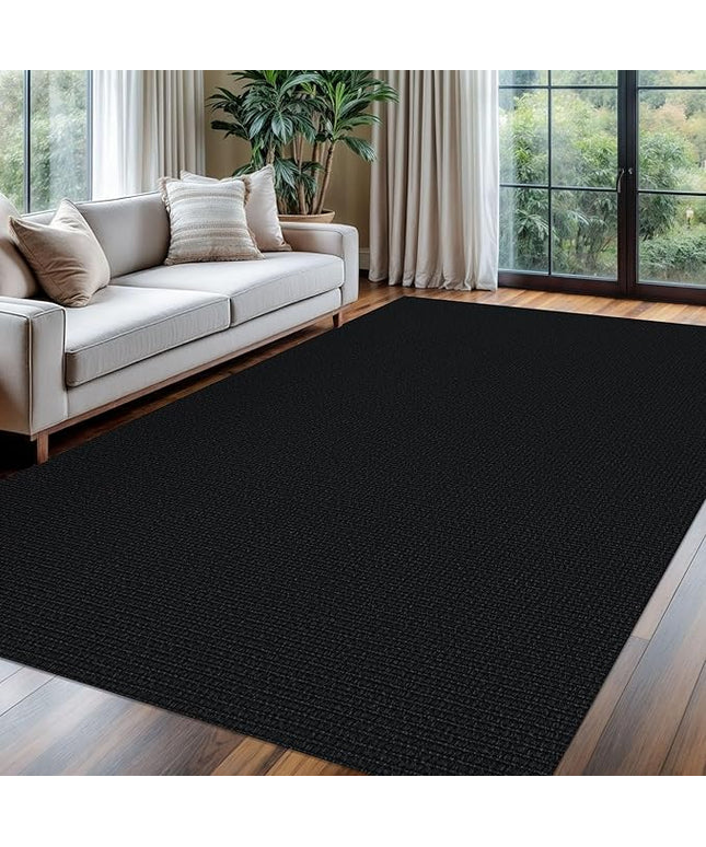 KOZYFLY Washable Area Rug for Living Room 6x9 Ft Non Slip Rubber Backed Bedroom Rug Braided Cotton Dining Room Rug, Large Floor Carpet for Living Room Dining Room, Black