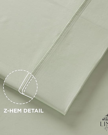 Linen Home 100% Cotton Percale Pillowcases King Size, Sage, 2 Pieces of Pillow Case, Crisp and Cool Strong Bed Linen, 20 inches X 40 inches