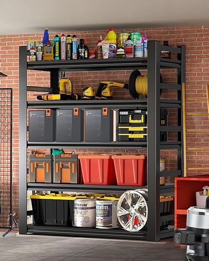 Adjustable 5-Tier Garage Shelving, Heavy Duty Steel Storage Shelves, High Load Capacity Shelf, Ideal for Garage, Warehouse, or Home Organization (with Fences, 36" W*16" D*72" H)