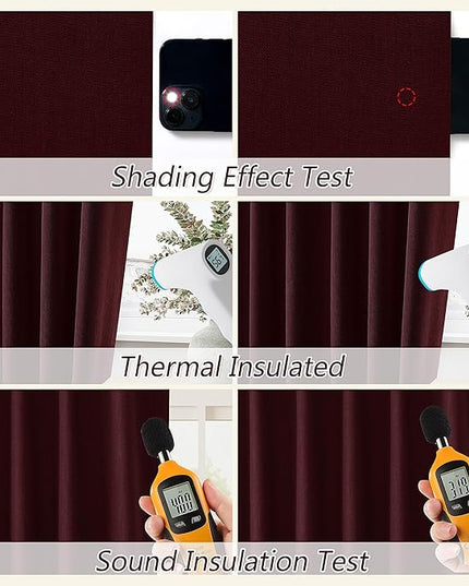Guken Blackout Curtains 84 Inch Length 2 Panels Set for Living Room Bedroom Back Tab Thermal Insulated 100% Black Out Linen Drapes Boho Christmas Decor,Burgundy 52x84