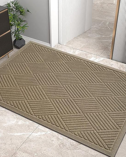Sturdy Front Door Mat, Absorbent Muddy Dirt Resist Welcome Door Mats Outdoor Indoor, Stain and Fade Resistant, Non-Slip Rubber Backing Low Profile Doormat for Entryway, 36×24, Beige