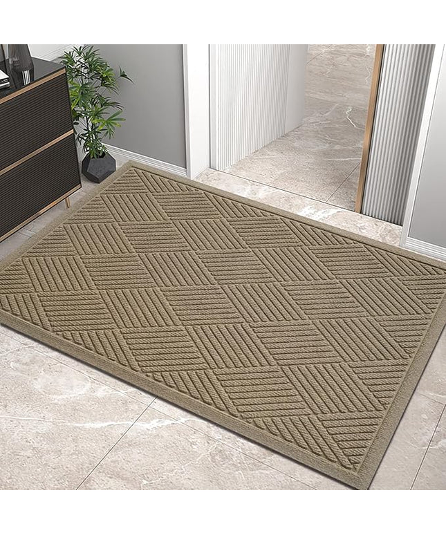 Sturdy Front Door Mat, Absorbent Muddy Dirt Resist Welcome Door Mats Outdoor Indoor, Stain and Fade Resistant, Non-Slip Rubber Backing Low Profile Doormat for Entryway, 36×24, Beige