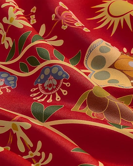 XiDi Red Floral Curtains 102 Inches Long 2 Panels 100% Blackout Vintage Botanical Leaf Patterned Curtains for Living Room Bedroom Thermal Insulated Room Darkening Luxury Colorful Drapes Grommet 52x102