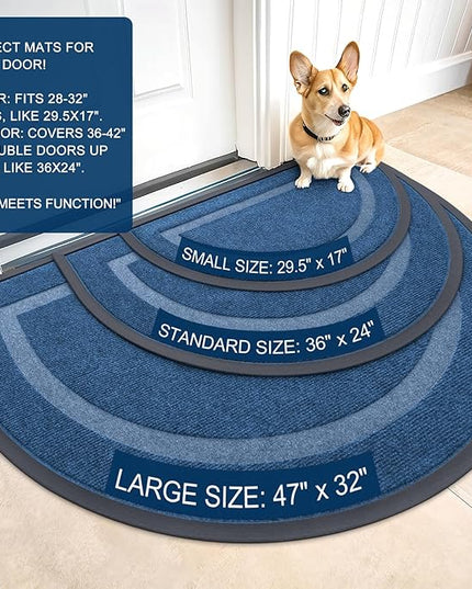 OLANLY Half Circle Door Mat Indoor Outdoor Entrance Welcome, Waterproof All-Season, All-Weather Doormat, Sturdy Natural Rubber, Low Profile, Easy Clean Patio Porch Entryway Mat, 47x32, Light Blue