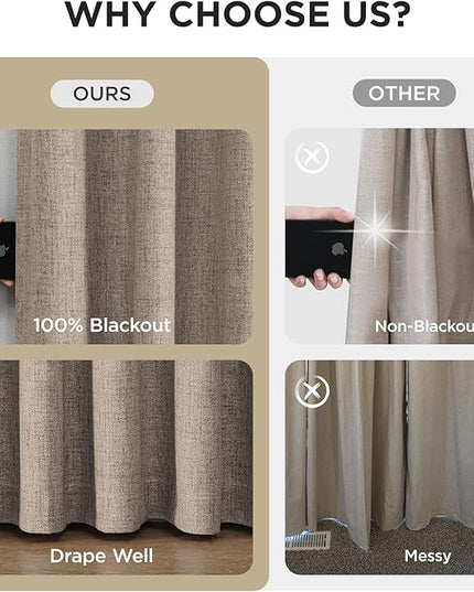 Joydeco Pinch Pleated Curtains - 100% Blackout for Bedroom, Linen Curtains 40" W x 84" L, Thermal Insulated 2 Panels Light Blocking Drapes, Back Tabs for Living Room