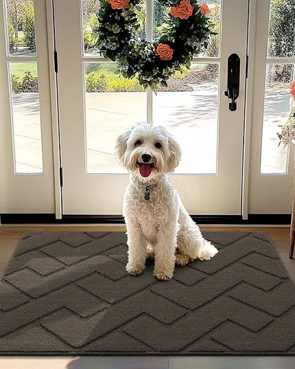 hicorfe Front Door Mat Outside Entrance,32"x40" Absorbent Muddy Dirt Resist Welcome Door Mats Outdoor Indoor,Stain and Fade Resistant,Non Slip Backing Entry Mat Doormat for Entryway(Latte)