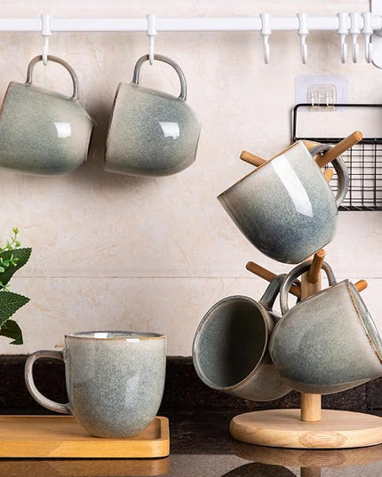 AmorArc 12oz Coffee Mugs, Ceramic Coffee Mugs set of 6 for Man, Woman, Dad, Mom, Modern Coffee Cups with handle for Latte/Cappuccino/Milk/Cocoa. Dishwasher&Microwave Safe, Reactive Glaze