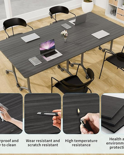 Conference Table, Folding Conference Room Tables on Wheels, Modern Meeting Seminar Table Computer Desk, Boardroom Desk for Office Meeting Conference Room,White (4, 1915D, 70.8)