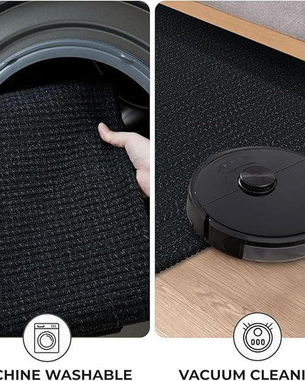 KOZYFLY Washable Area Rug 4x6 ft Non Slip Rubber Backed Living Room Rugs Braided Woven Cotton Kitchen Rugs Indoor Entryway Rug Floor Carpet for Dining Living Room Bedroom, Black/Dark Grey