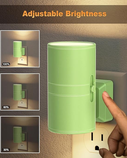 JandCase Night Lights Plug into Wall, Dimmable Night Light Plug in with Green Shade, Modern Night Lights with Dusk to Dawn Sensor, Soft White 3000K, 0-100LM Nightlight for Hallway Bedroom, 2 Pack