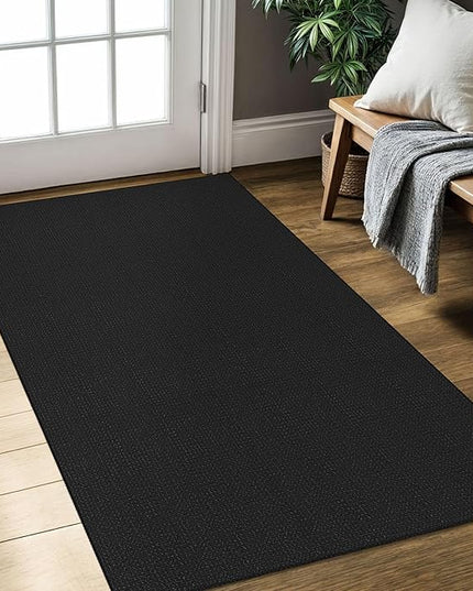 KOZYFLY Rugs for Entryway 3x5 ft Washable Area Rug Non Slip Rubber Backed Entry Rug Woven Indoor Door Mat Cotton Kitchen Rugs Floor Carpet for Entryway, Foyer, Backdoor, Black/Dark Grey