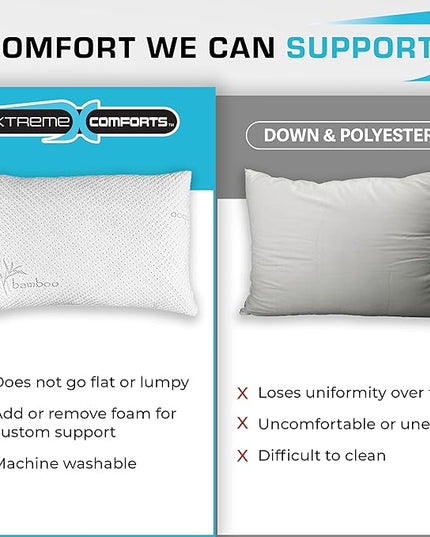Xtreme Comforts Pillows for Sleeping - GreenGuard Gold Certified Adjustable King Memory Foam Pillow for Side, Back & Stomach Sleepers w/Removable Cooling Zipper Cover - Made in The USA