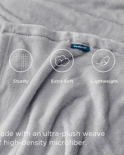 Bedsure GentleSoft Fleece Blanket Twin Size Light Grey - 300GSM Lightweight Plush Fuzzy Cozy Soft Warm Blanket for Bed, Sofa, Couch, Travel, Camping, 60x80 inches