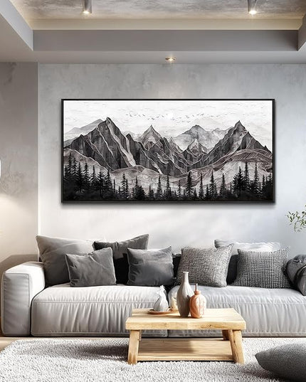 XIGUANGART Large Abstract Mountain Wall Art Black and White Canvas Art Print Painting Forest Nature Watercolour Wall Decor Modern Rustic Landscape Picture for Living Room Bedroom Office Decorations