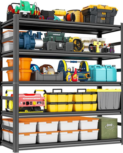 78'' Garage Storage Shelves, Metal 5Tier Shelving Unit, Adjustable, Double-Layer Column with Reinforced Ribs, Heavy-Duty, Capable of Bearing 3000 lbs, Suitable for Plant, Warehouse, Kitchen Storage
