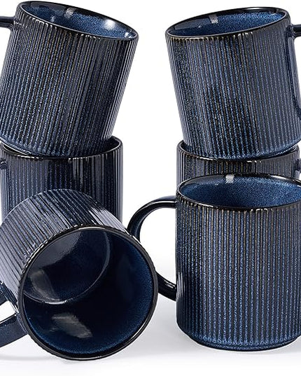 famiware Coffee Mug Set for 6, Star 16 oz Catering Mugs Cup Set with Handle for Coffee, Tea, Cocoa, Milk - Ceramic Stoneware Drinkware Set, Nebulas Blue